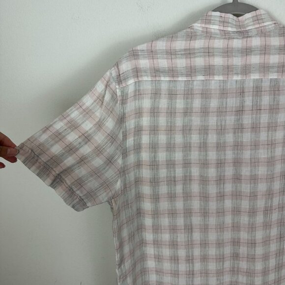 Zara Man Linen Blend Button Down Shirt M Pink Plaid Minimalist Contemporary - Picture 10 of 10